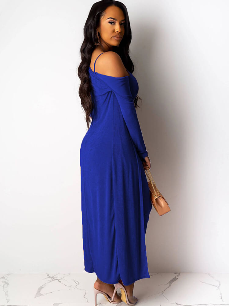 Two Piece Long Sleeve Coat Spaghetti Strap Dress