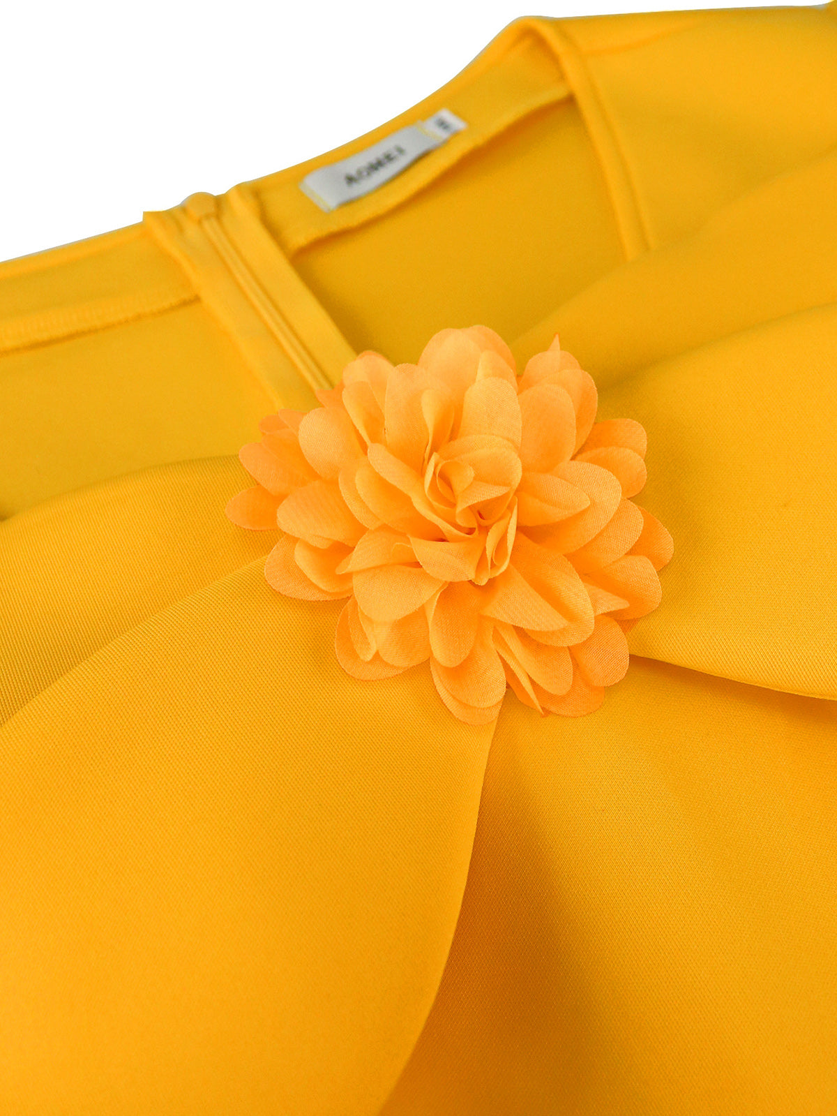 Bow Tie Sheer Lantern Sleeve Party A-Line Dress