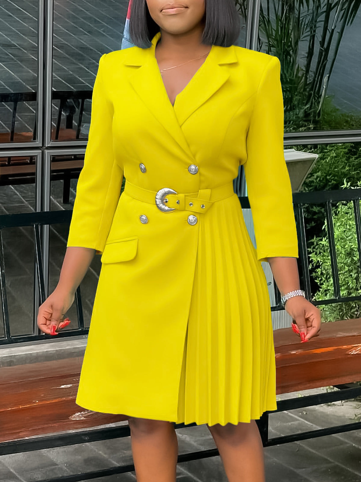 Belted Blazer Pleated Midi Dress