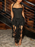 Ruffle Fringe Halter Mini Dress