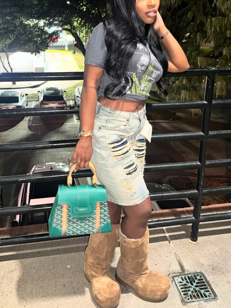 Distressed Patchwork Denim Shorts