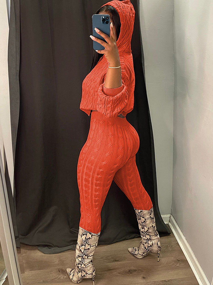 Two Piece Long Sleeves Sweater Pant Suit