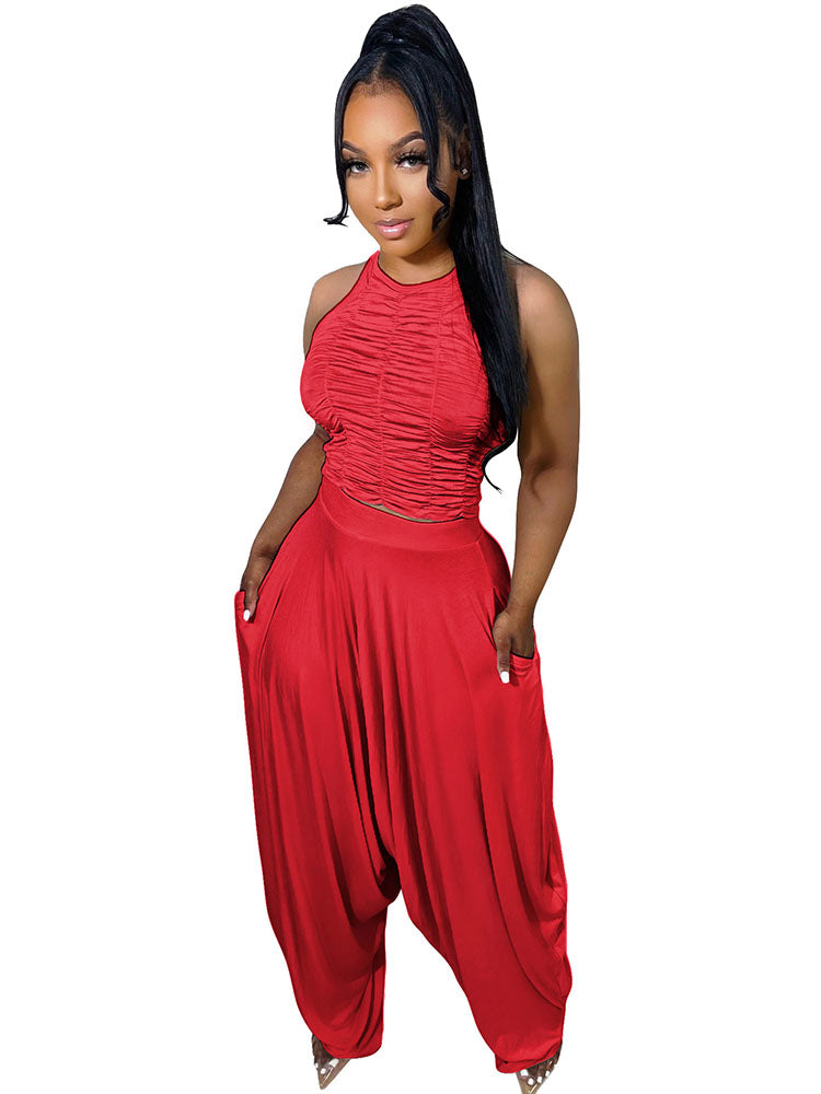 Two Piece Backless Crop Top Bloomers