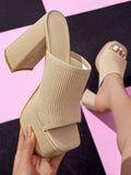 Peep-Toe Knit Platform Heels Slides