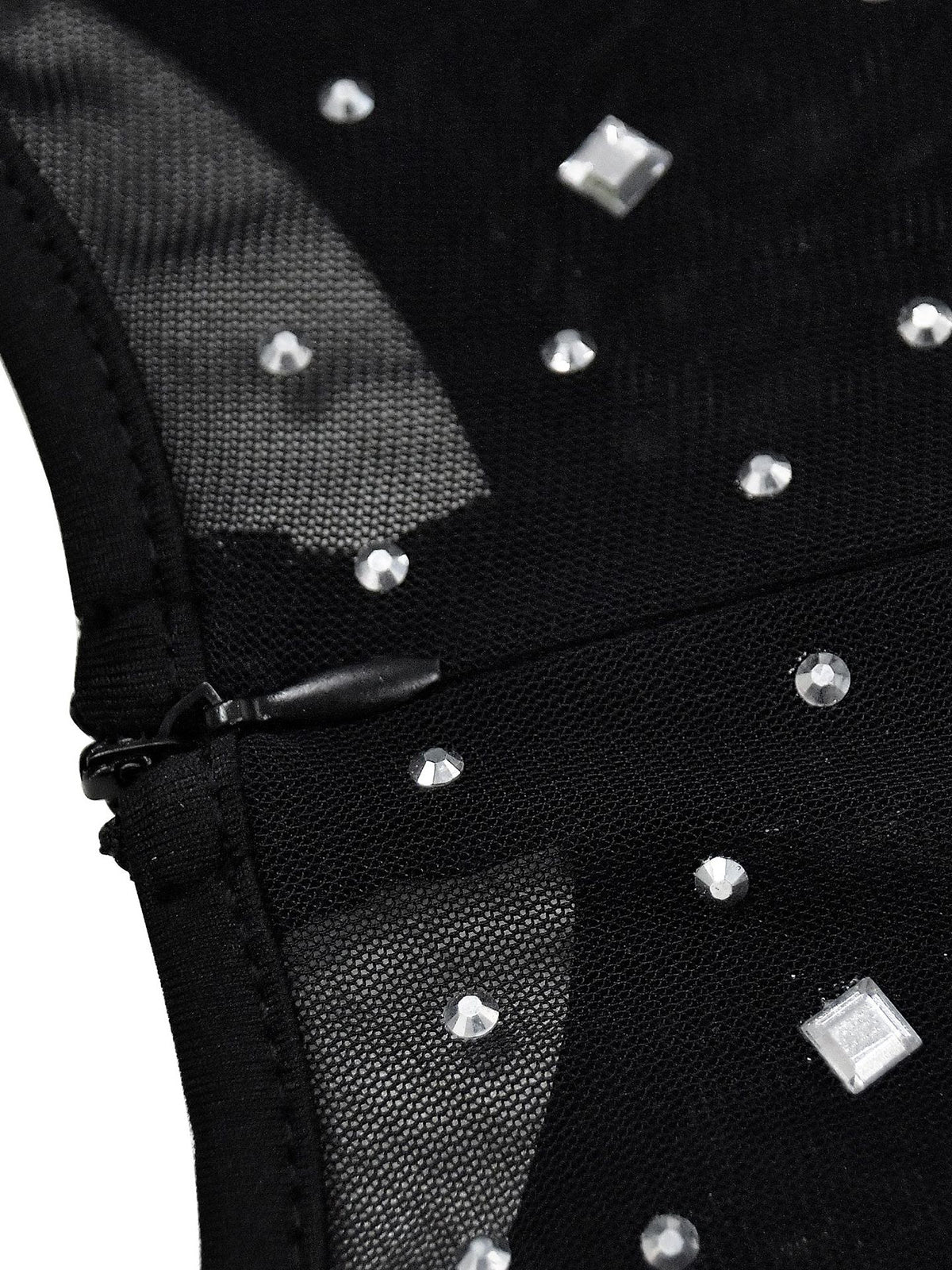 Ärmelloses Maxikleid aus Mesh mit Strasssteinen