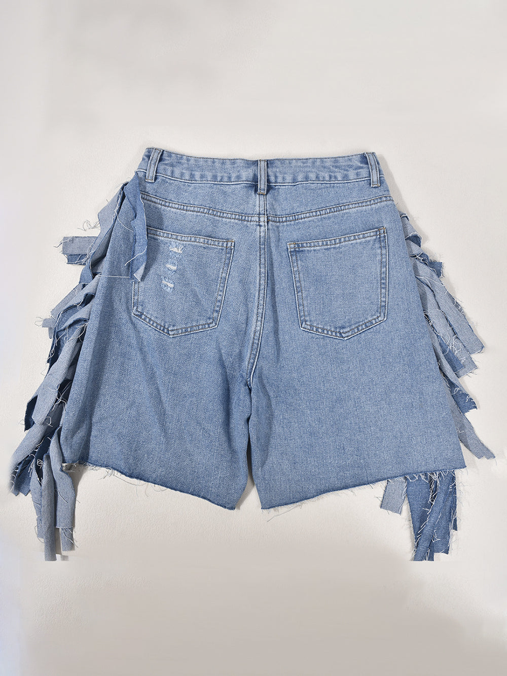 High Waist Distressed Fringe Denim Shorts