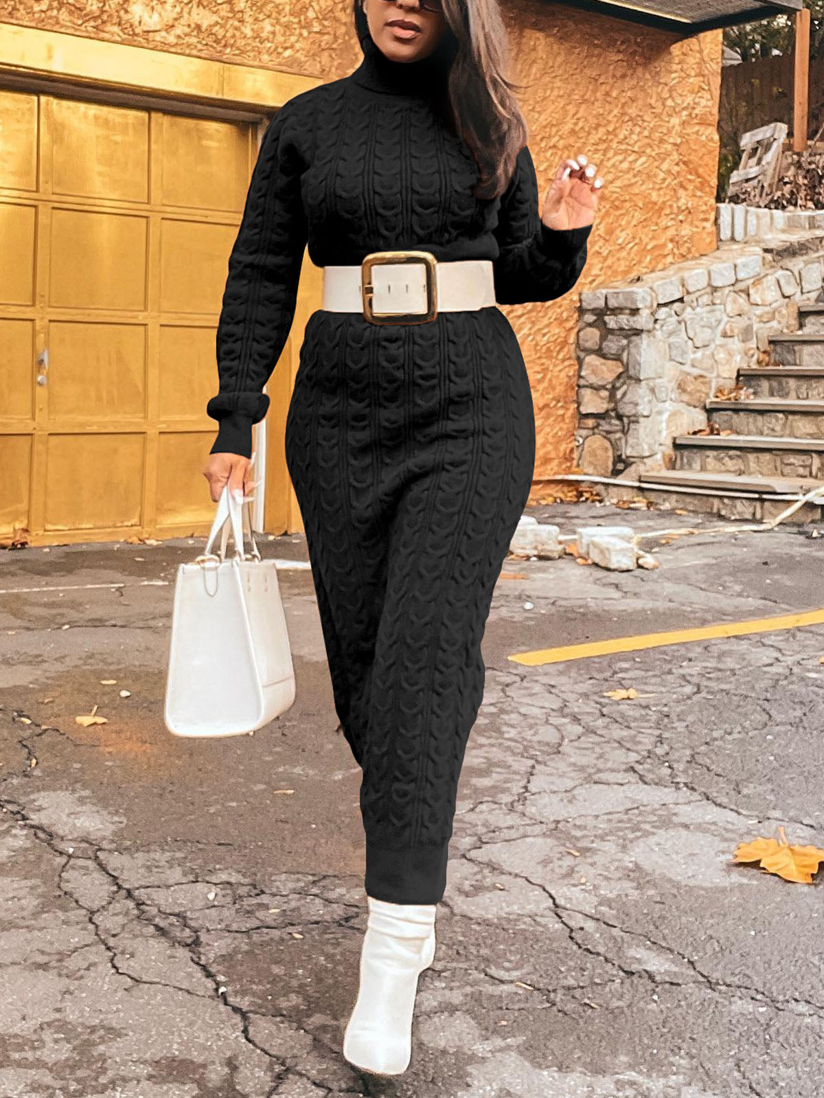 Solid Color Turtleneck Knit Dress