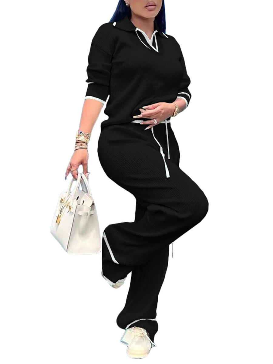 Casual Wide Leg Pant Knit Set