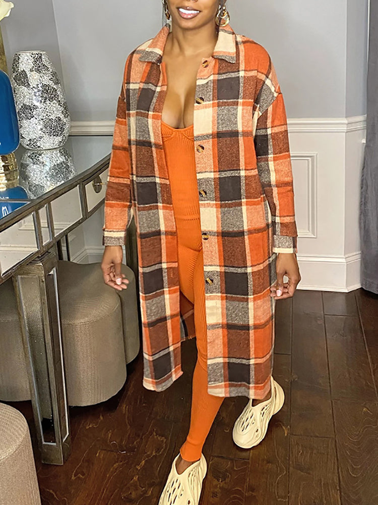 Plaid Button Down Long Shirt Jacket