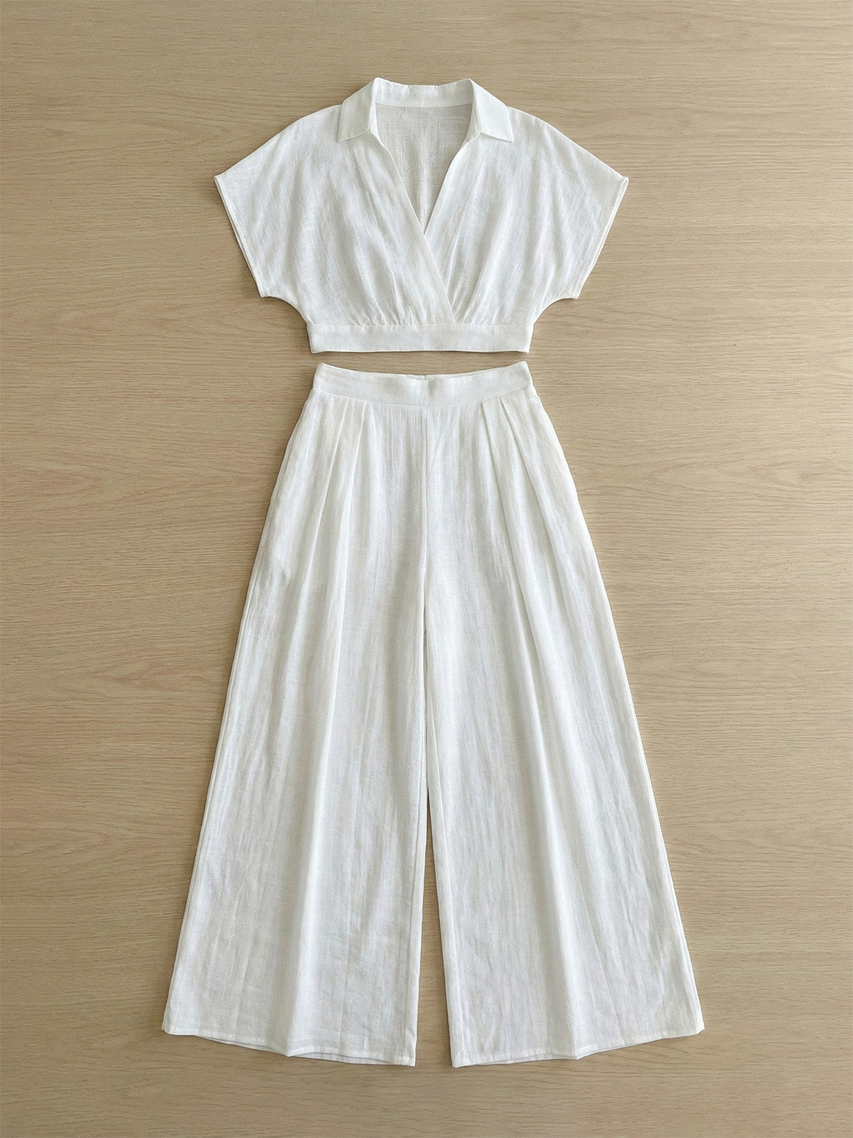 Solid Color Top Wide-Leg Pants Set