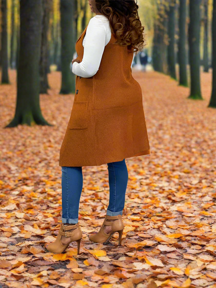 Solid Color Lapel Sleeveless Button Down Vest Jacket