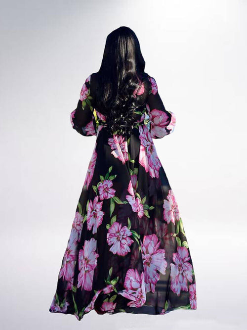 Floral Print Pleated Maxi Dress