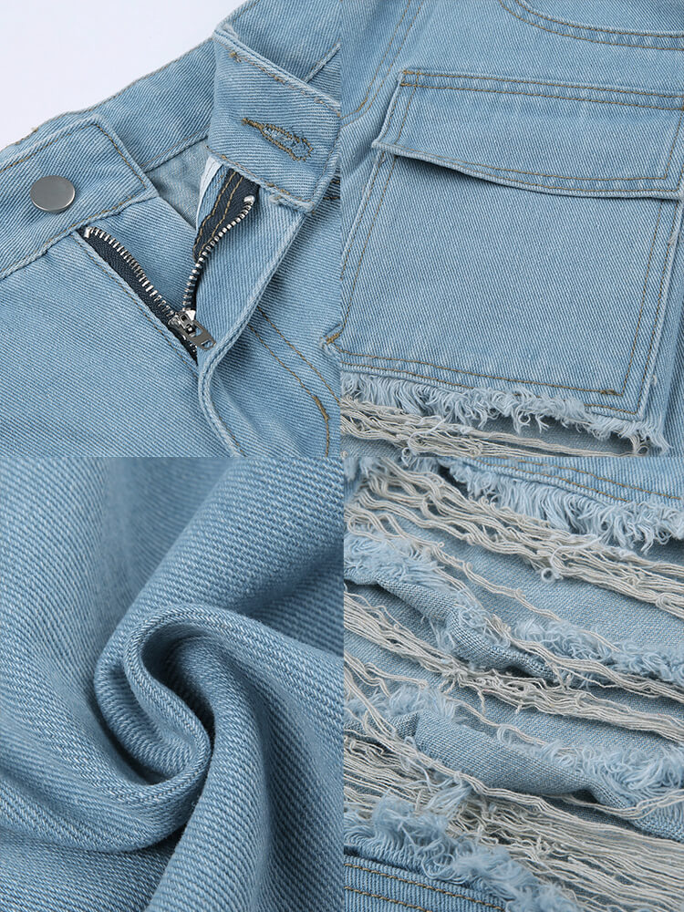 Hollow Out Straight Leg Distressed Jeans