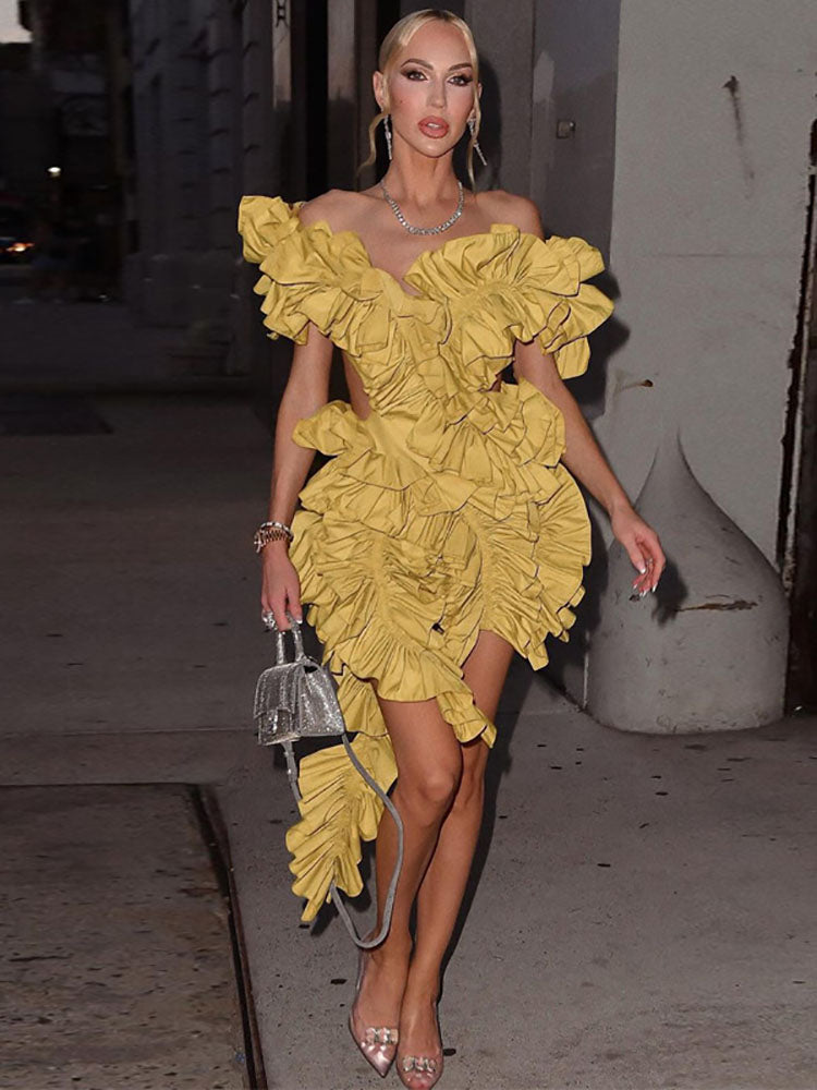 Sleeveless Crimping Backless Asymmetrical Mini Dress