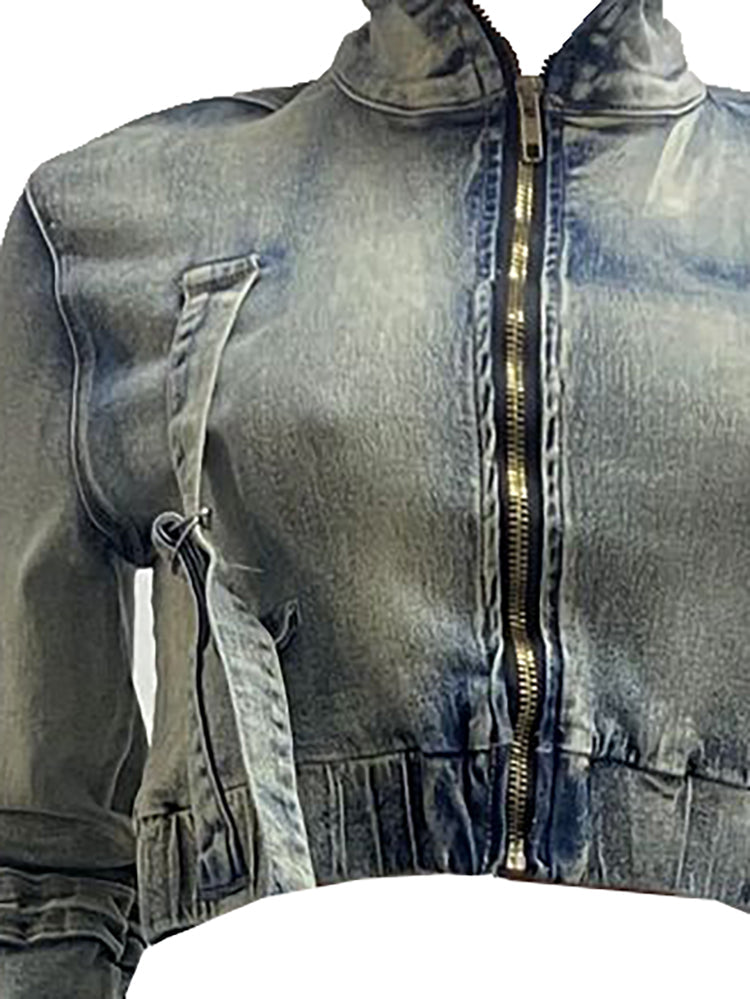 Two-Piece Multi-Pocket Denim Set