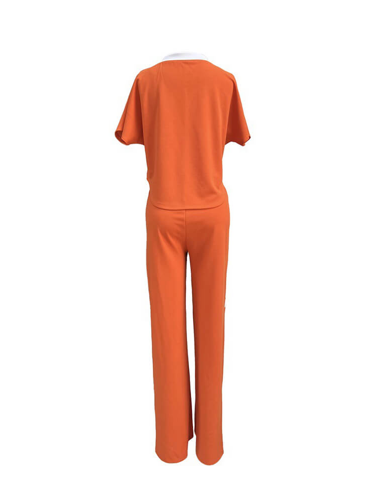 Two Piece Short Sleeve Top Drawstring Pants