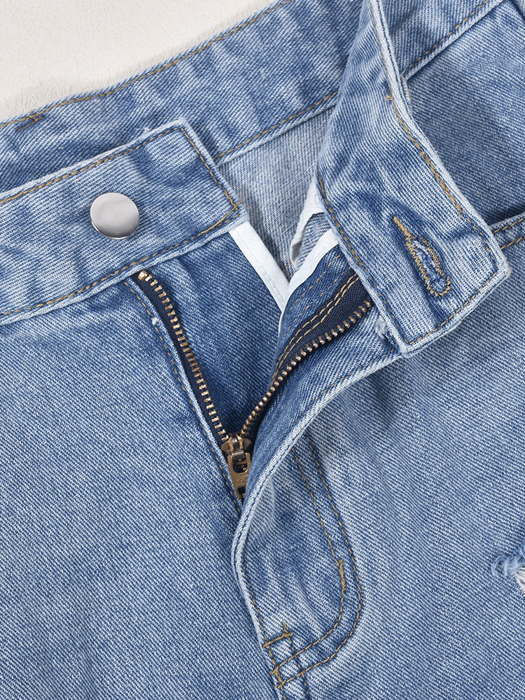 High Waist Distressed Fringe Denim Shorts