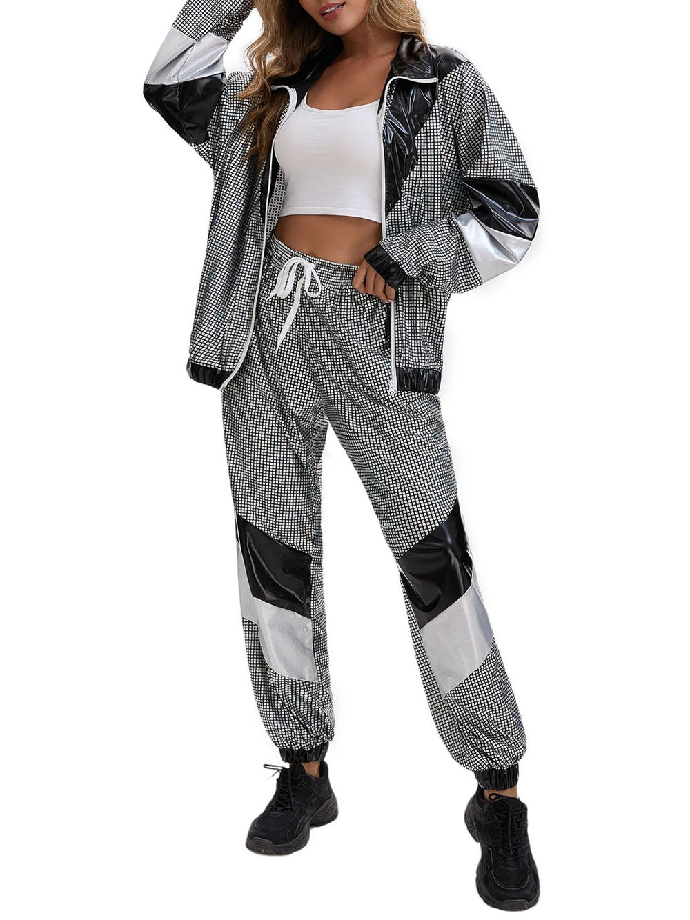 Halloween 80s Disco Glitter Jacket Pants Sets