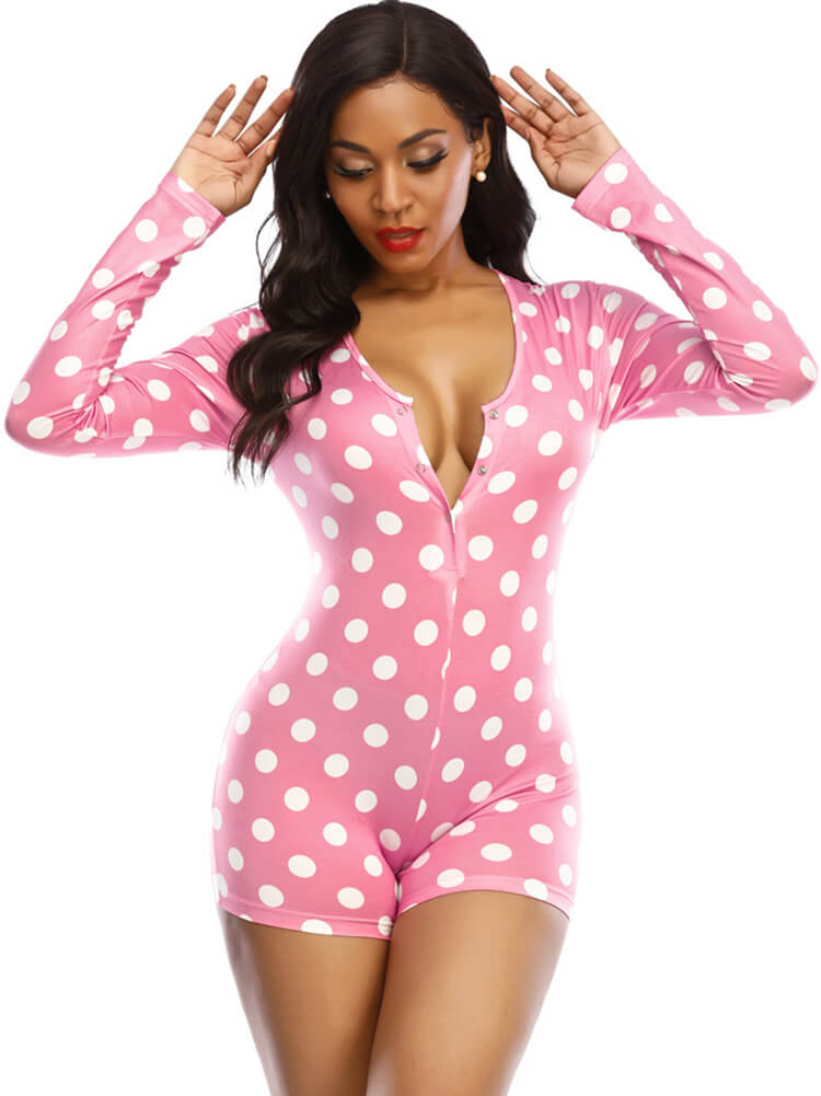 Long Sleeve Printed V Neck Romper