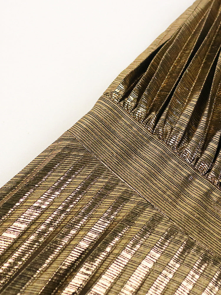 One-Shoulder Glitter Pleated Maxi Dress