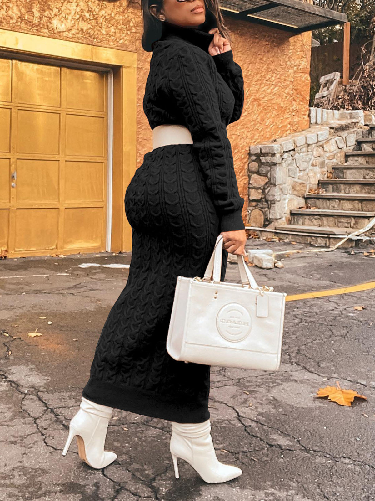 Solid Color Turtleneck Knit Dress