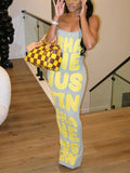 Spaghetti Strap Letter Print Tube Maxi Dress