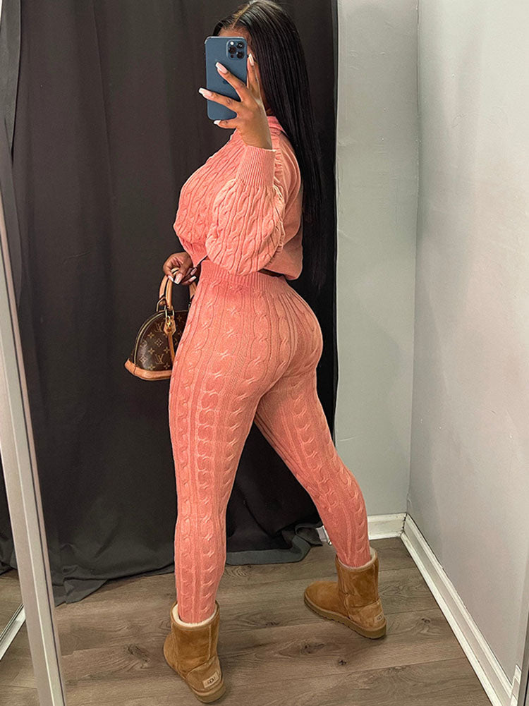 Two Piece Long Sleeves Sweater Pant Suit