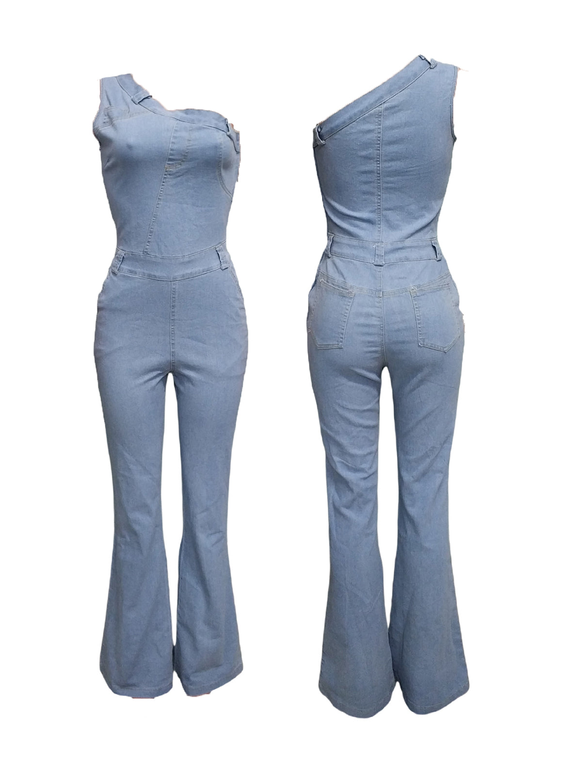 Asymmetrical Shoulder Denim Jumpsuit