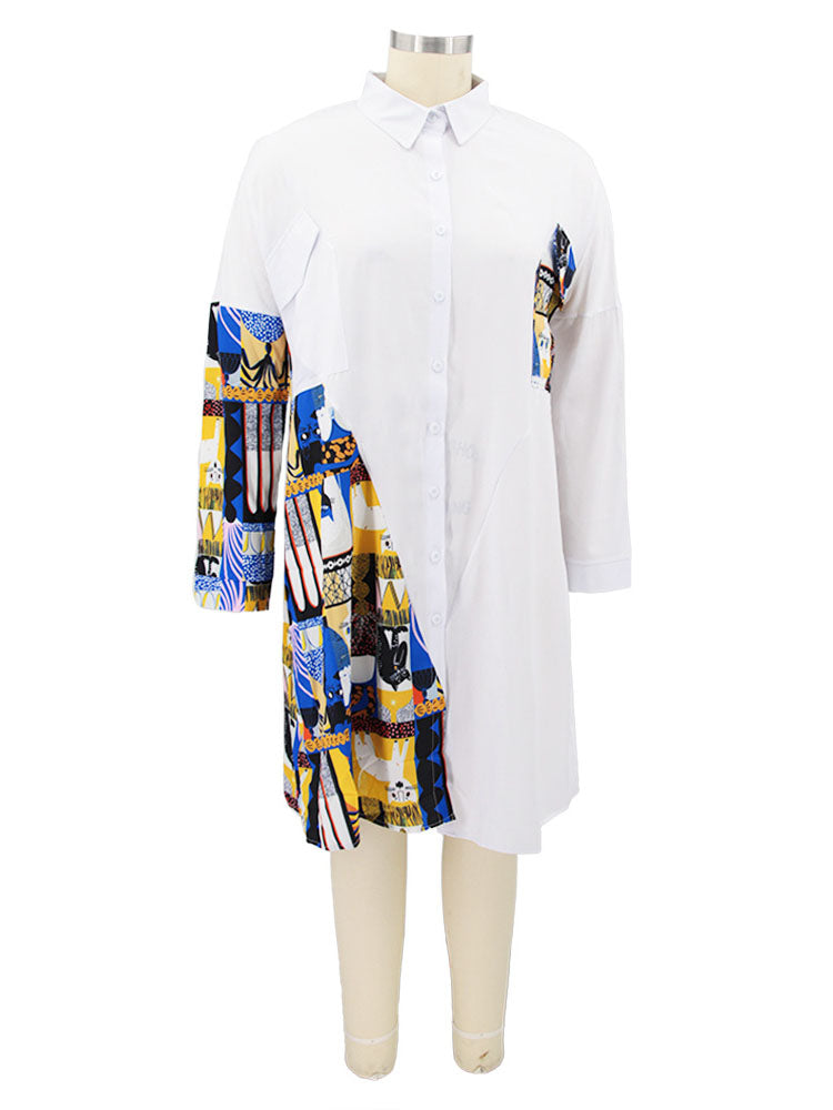 Plus Size Long Sleeve Loose  Shirts Midi Dress