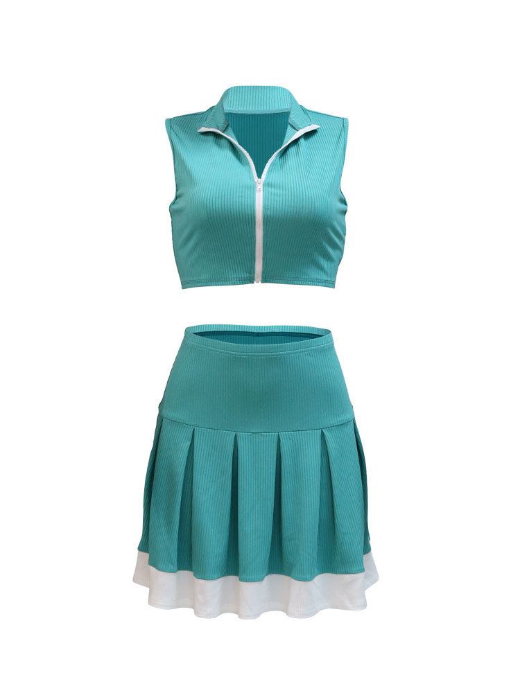 V-Neck Tank Top and Pleated Skirt Set