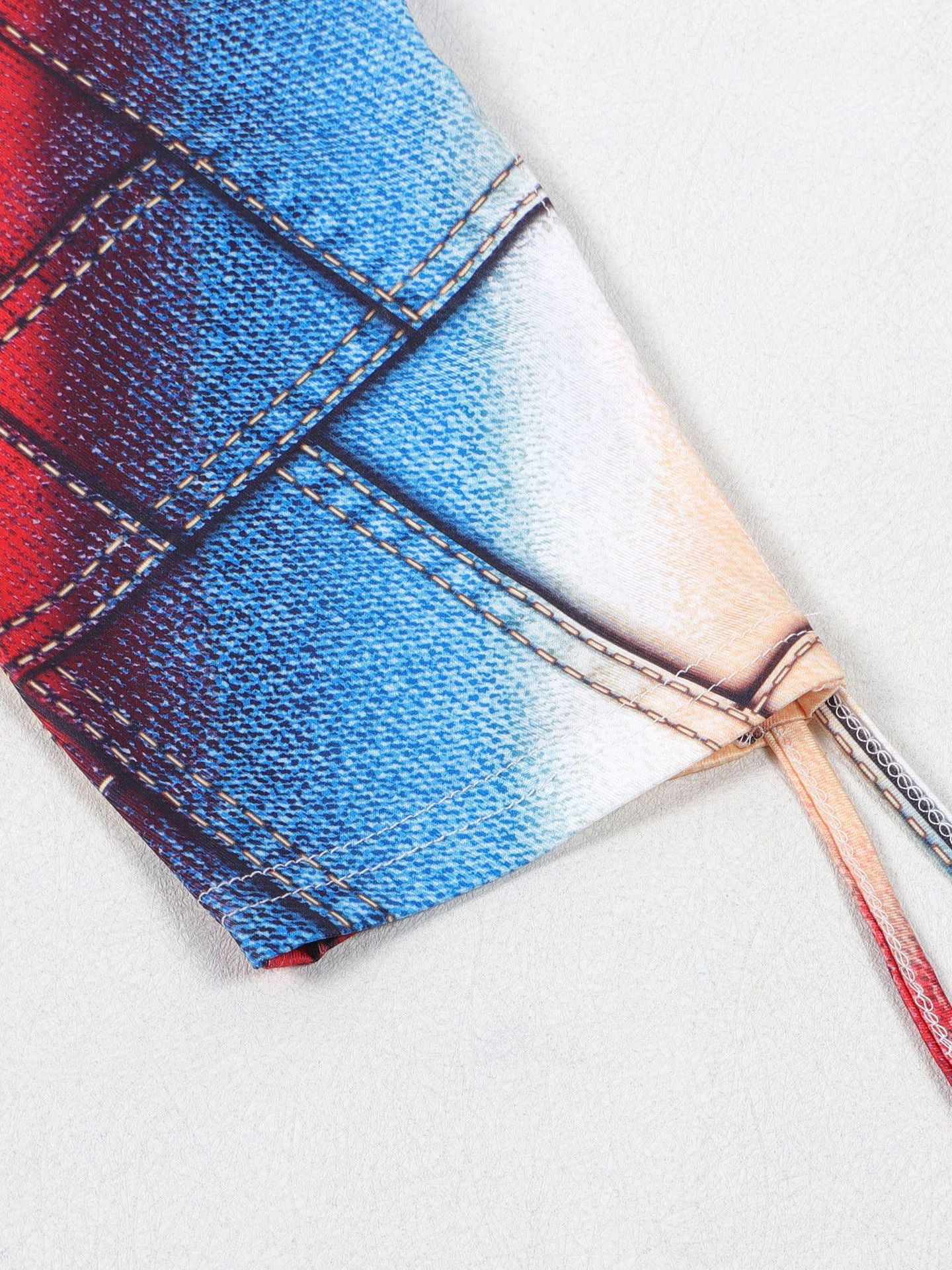 Printed Ruched Long-Sleeve Dress Set