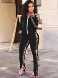 Two Piece Leopard Print Patchwork Pant Suit