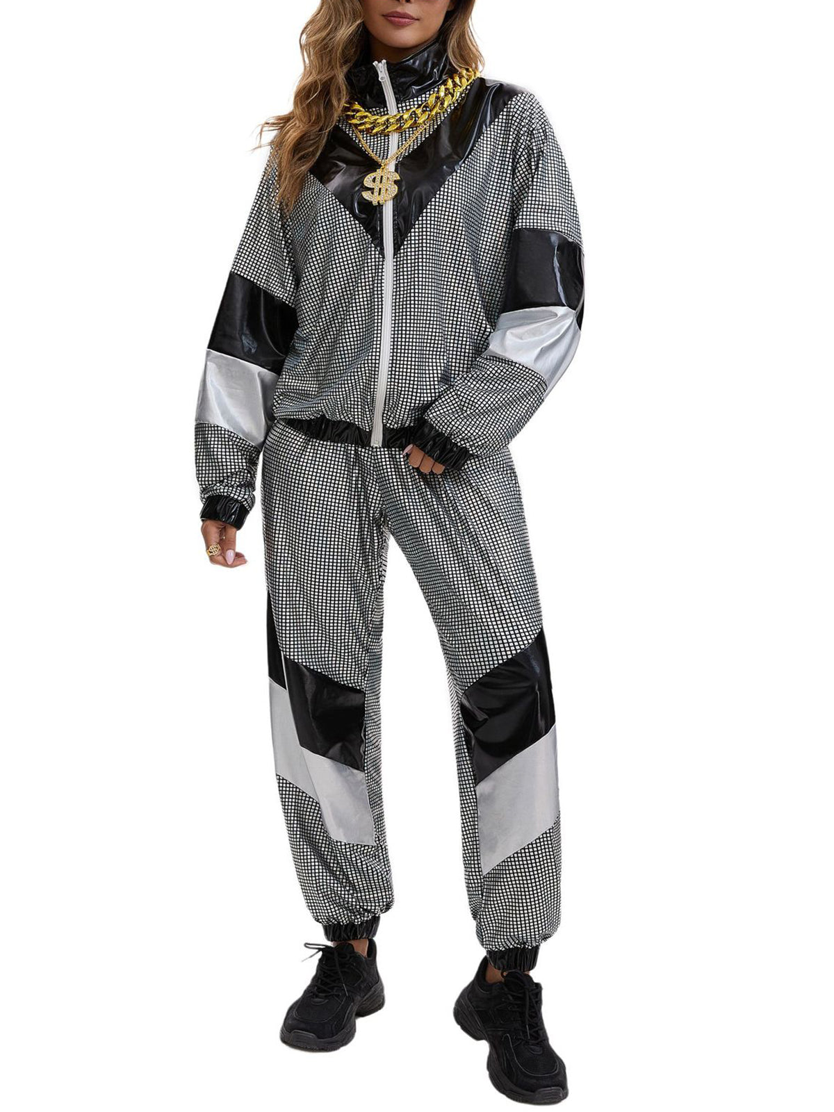 Halloween 80s Disco Glitter Jacket Pants Sets