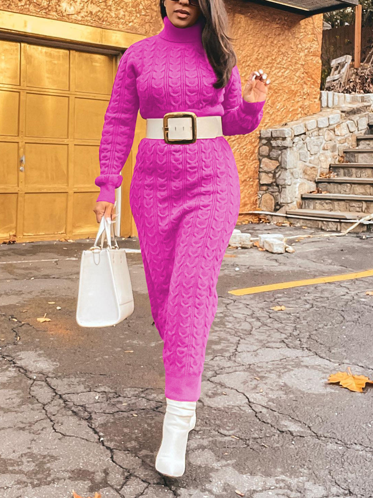 Solid Color Turtleneck Knit Dress