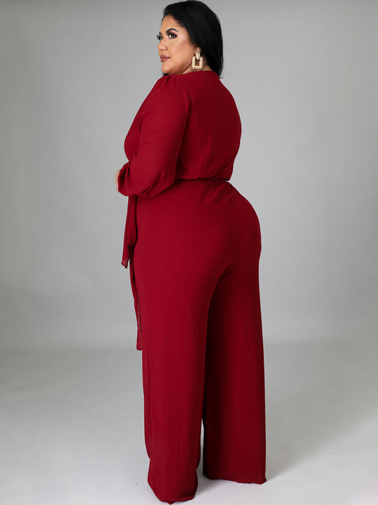 Long Sleeve Solid Bodycon Wide Leg Jumpsuit