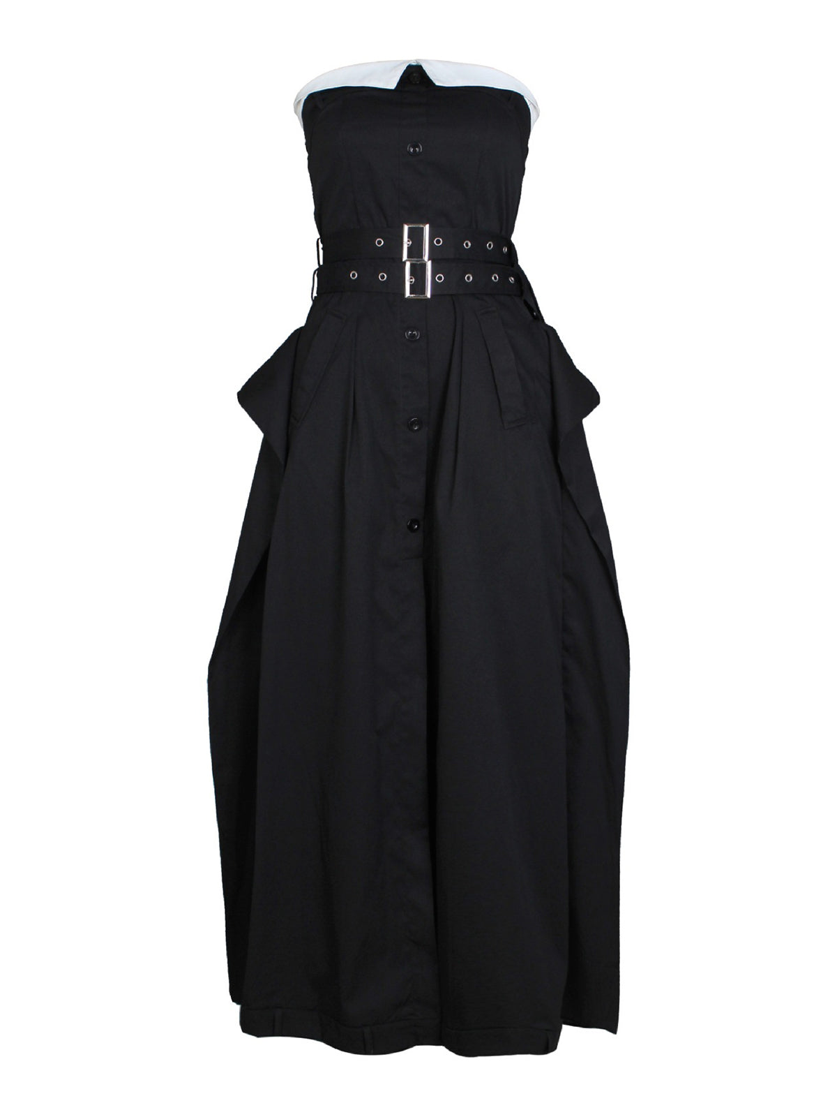 Strapless Button Front Belted A-Line Maxi Dress