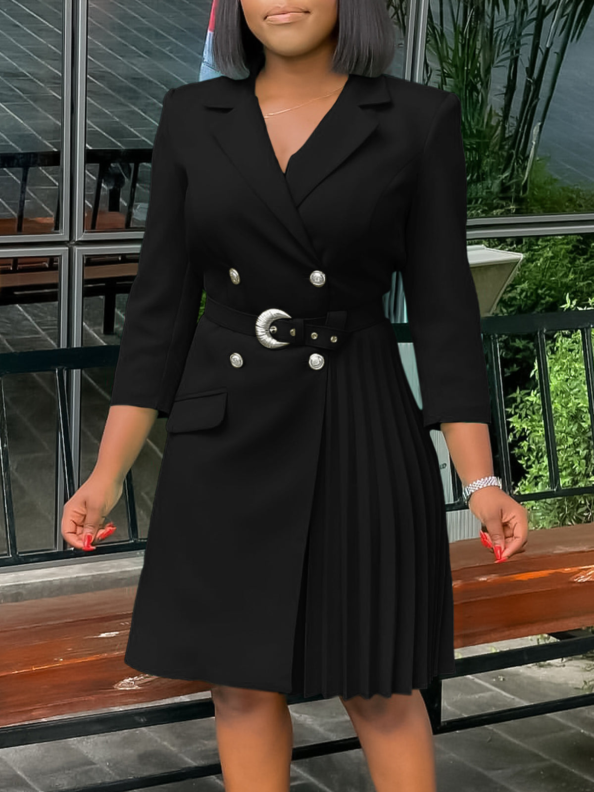 Belted Blazer Pleated Midi Dress
