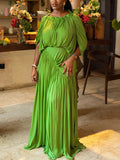 Elegant Pleated Drawstring Waist Maxi Dress