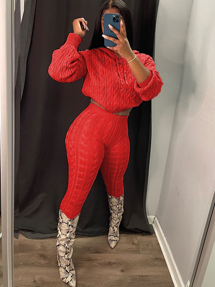 Two Piece Long Sleeves Sweater Pant Suit