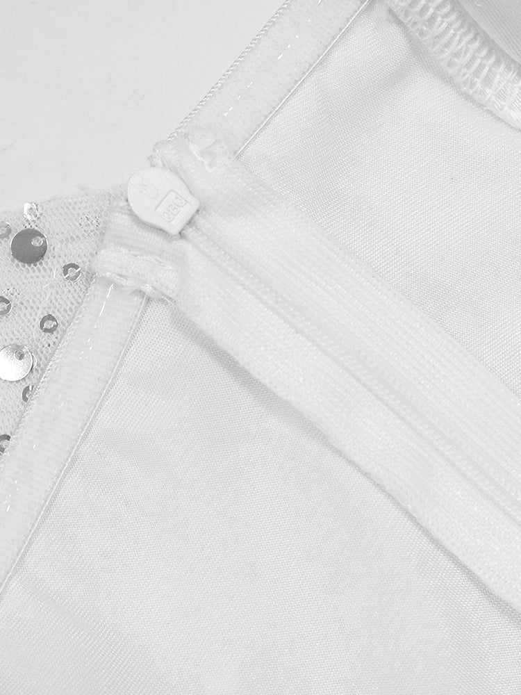 Strapless Glitter Mesh Flowers Mini Dress