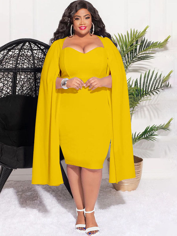 Plus Size Split Sleeves High Waist Midi Dress