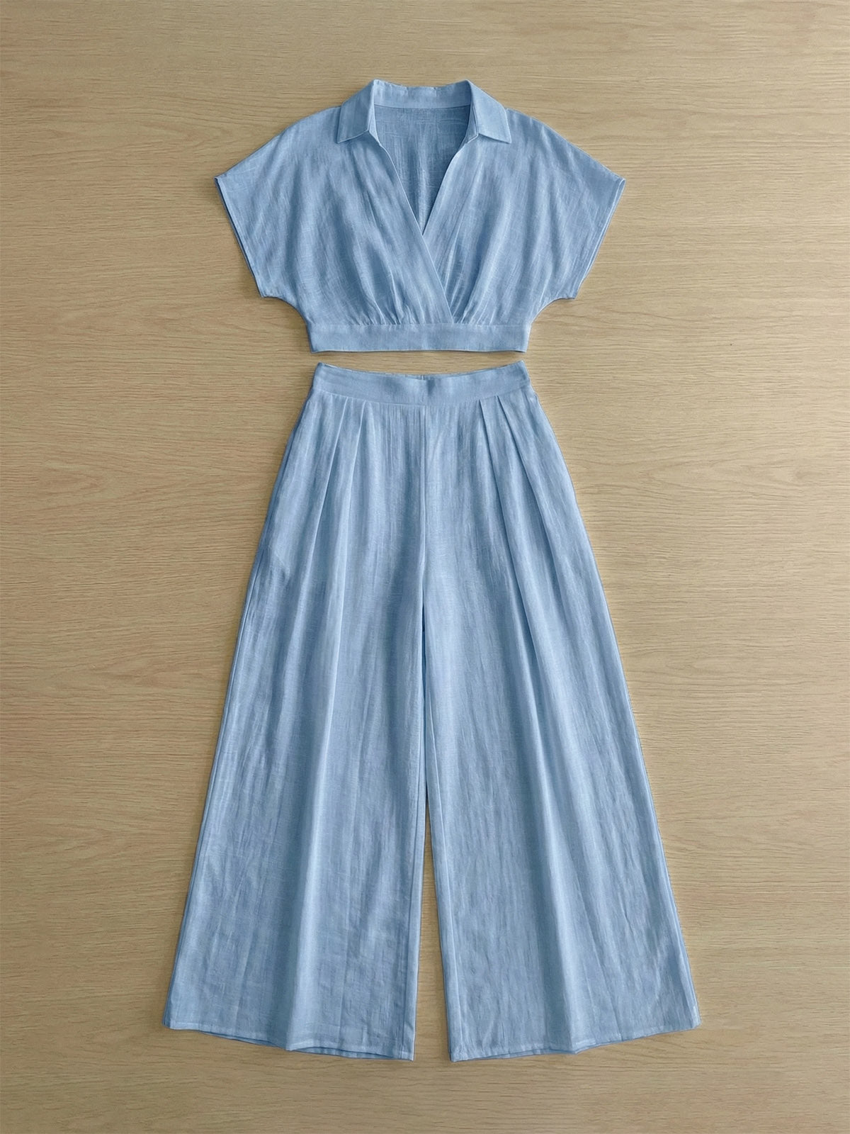 Solid Color Top Wide-Leg Pants Set