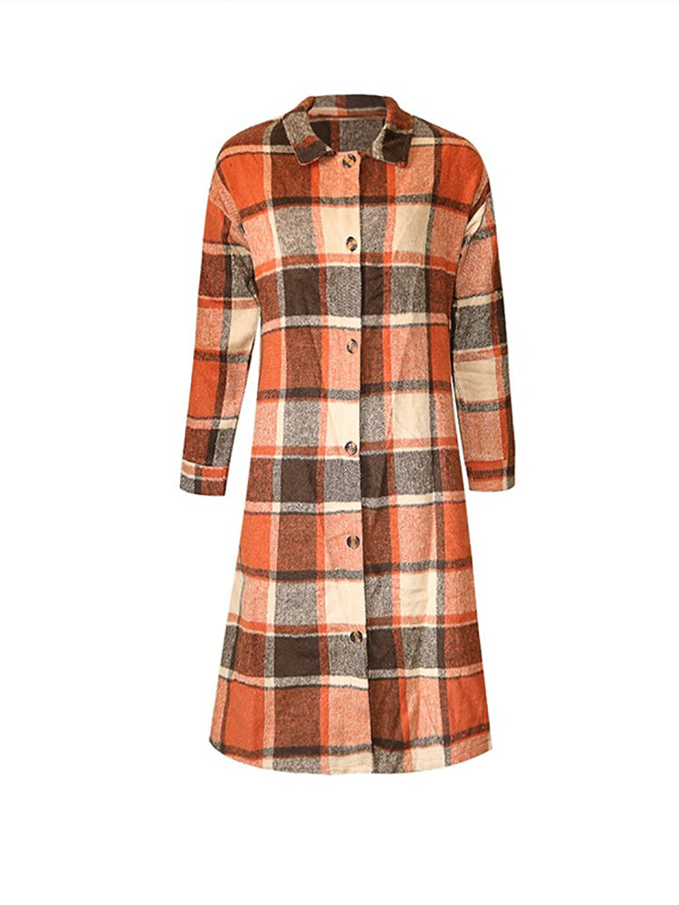 Plaid Button Down Long Shirt Jacket