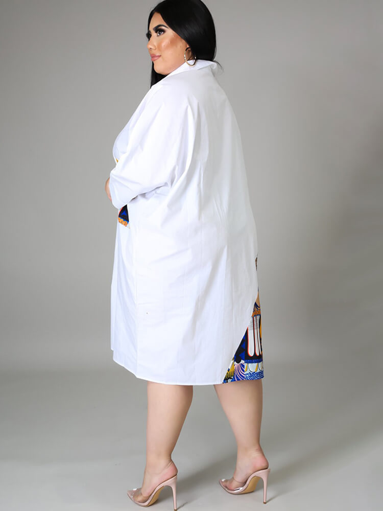 Plus Size Long Sleeve Loose  Shirts Midi Dress