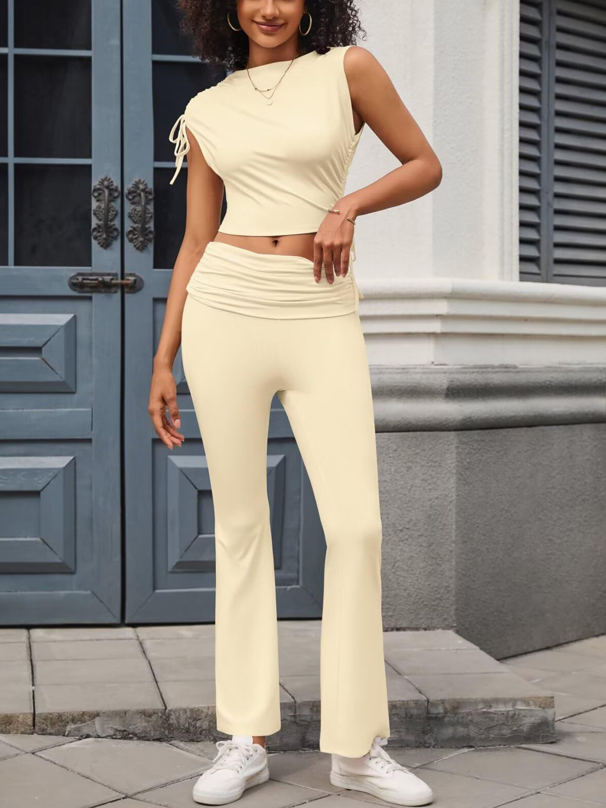 Sleeveless Crop Top Pants Sets