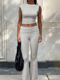 Sleeveless Crop Top Pants Sets
