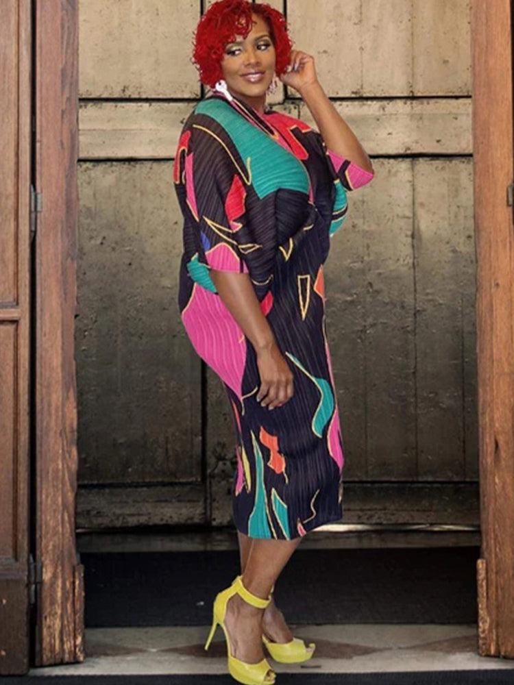 Bat Sleeve Floral Print Maxi Dress