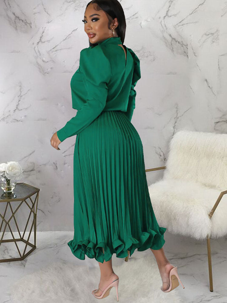 Two Piece Crop Top Pleated Maxi Skirts