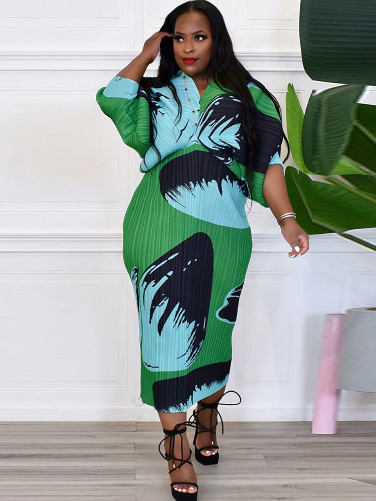 Bat Sleeve Floral Print Maxi Dress