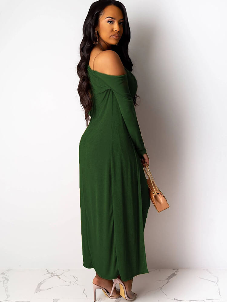 Two Piece Long Sleeve Coat Spaghetti Strap Dress